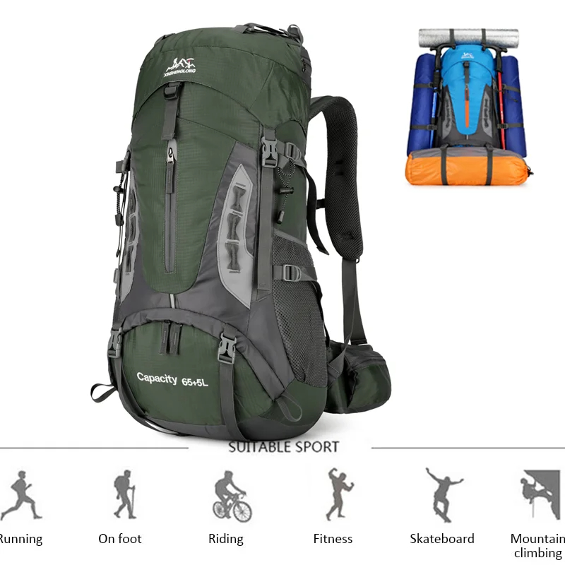กระเป๋าเป้สะพายหลังเดินป่า 70L ขนาดใหญ่กันน้ําเดินป่า Camping กระเป๋าเป้สะพายหลังกระเป๋าเดินทางกลางแ