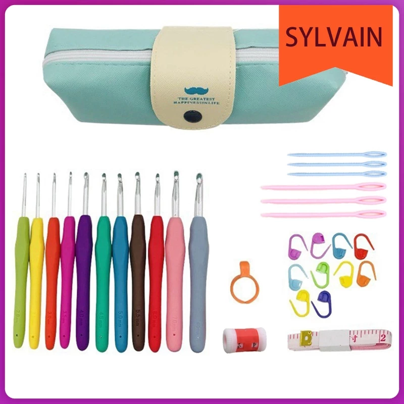 ชุด30ชิ้น เครื่องมือถัก ชุดถักโครเชต์ สีรุ้ง สี ทีพีอาร์ ด้ามจับนุ่มอลูมิเนียมโครเชต์ ถักโครเชต์กระเป๋า