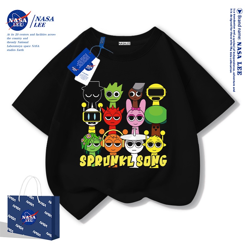 NASAเสื้อยืดแขนสั้นสำหรับเด็กสไตล์อเมริกัน เนื้อผ้าฝ้ายนุ่มสบายผิว ฤดูร้อนรุ่นใหม่ปี 2025ลายคนสีรุ้ง