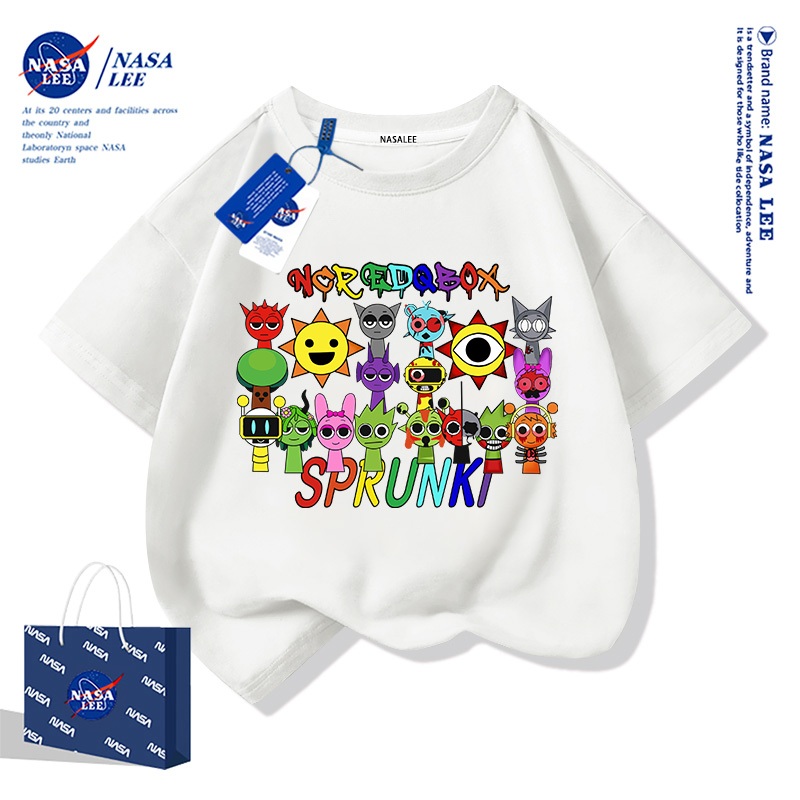 เสื้อยืดแขนสั้นสำหรับเด็ก NASA สไตล์อเมริกัน เนื้อผ้าฝ้าย ฤดูร้อนรุ่นใหม่ปี 2025 ลายคนสีรุ้งแปลงโฉม