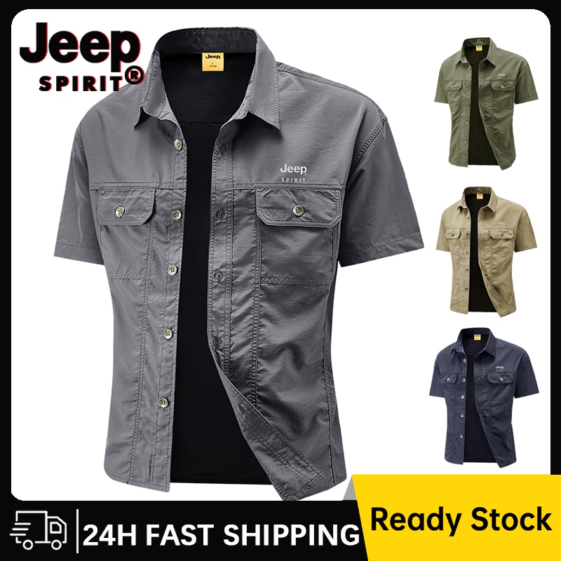 Jeep SPIRIT Cargo Shirt เสื้อเชิ้ตทํางานกลางแจ้งแขนสั้น (M-5XL)