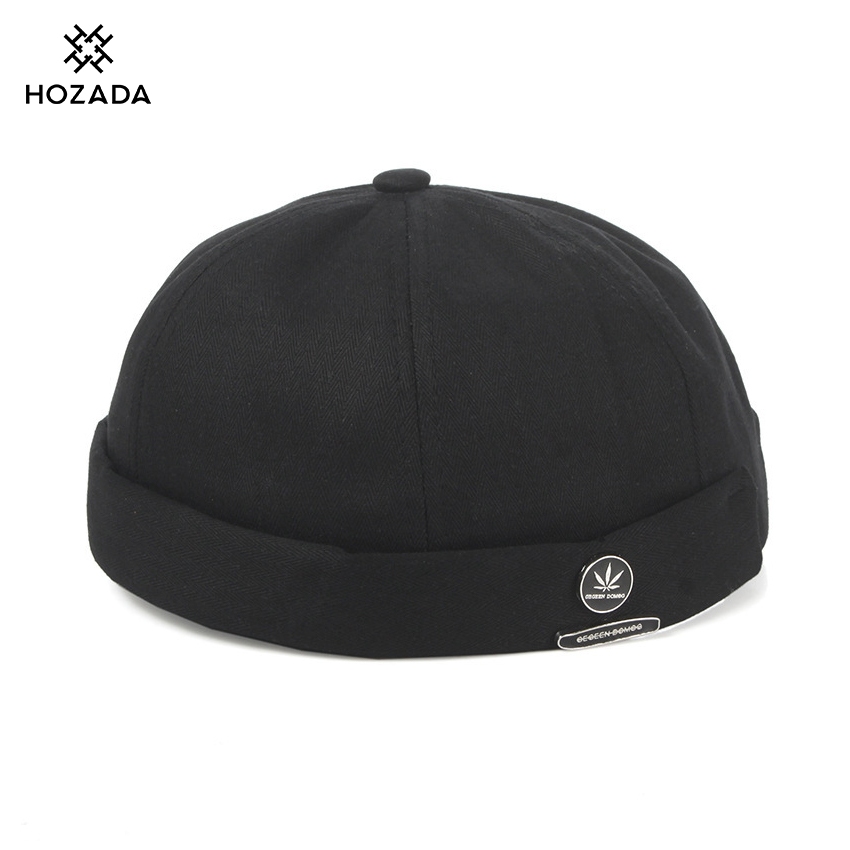 Hozada หมวกบีนนี่แฟชั่นฮิปฮอป ทรงเมลอน ปักลายเรโทร ไร้ปีก