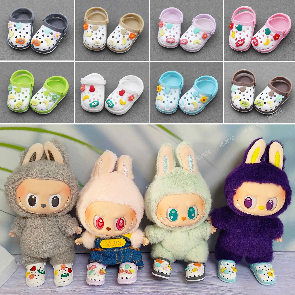 15 ซม.17 ซม.labubu V1 V2 V3 รองเท้าแตะรองเท้า (4.3*2.0 ซม.) crocs สําหรับ Labubu Macaron มีที่นั่ง b
