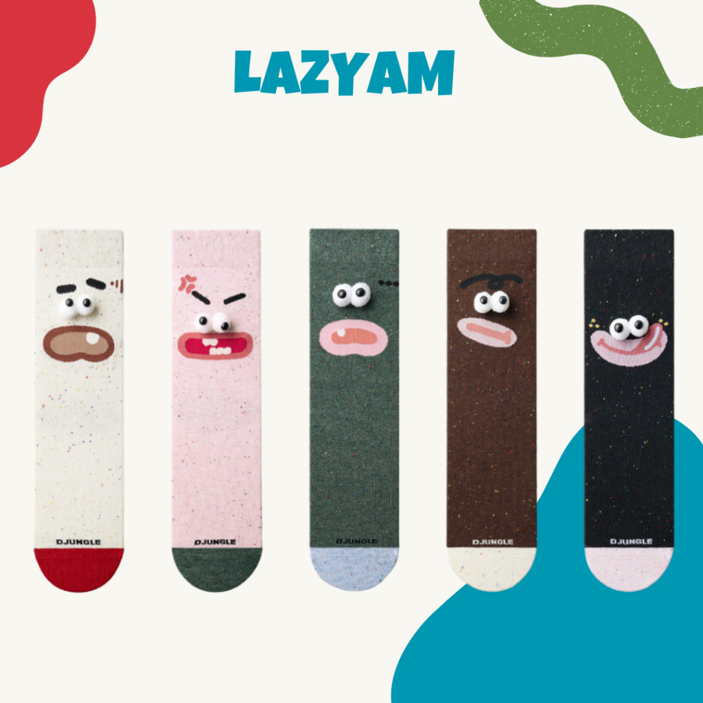 LAZYAM ถุงเท้าผู้หญิงคอตตอนลายการ์ตูน เส้นด้ายพิเศษ เนื้อผ้านุ่ม สไตล์แฟชั่นแปลกใหม่