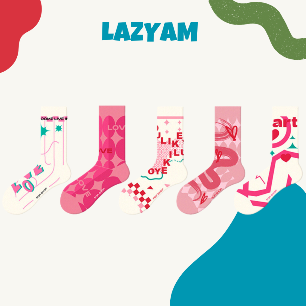 LAZYAM ถุงเท้าลายการ์ตูน สีสันสดใส นุ่มสบายทันสมัย สวมใส่ประจำวัน