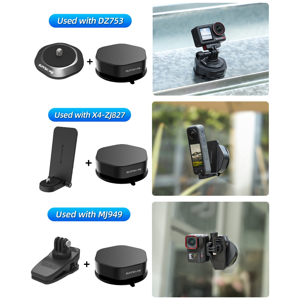 ฐานอะแดปเตอร์ถ้วยดูดกล้องกีฬาสากลสําหรับ DJI pocket 3/Action 5 pro/insta360 x3 x4 go3s/gopro กล้อง Car Mount อุปกรณ์เสริม