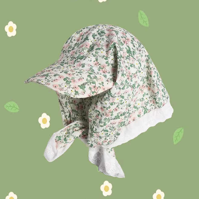 สไตล์ Pastoral ดอกไม้หมวก Headscarf Laced-Up หมวกหญิง Niche แฟชั่นสไตล์บางฤดูร้อน Sunshade ครีมกันแดดหมวก