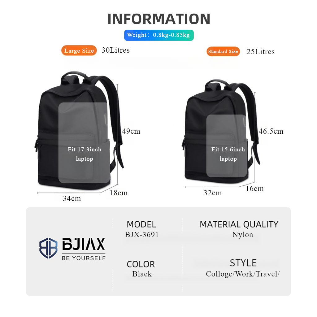BJIAX กระเป๋าเป้สะพายหลังสำหรับผู้ชายกระเป๋าเป้สะพายหลังสำหรับคอมพิวเตอร์แบบมีช่องชาร์จ USB กระเป๋าเป้สะพายหลังกันน้ำและมีน้ำหนักเบา กระเป๋าเป้สะพายหลังสำหรับเดินทาง