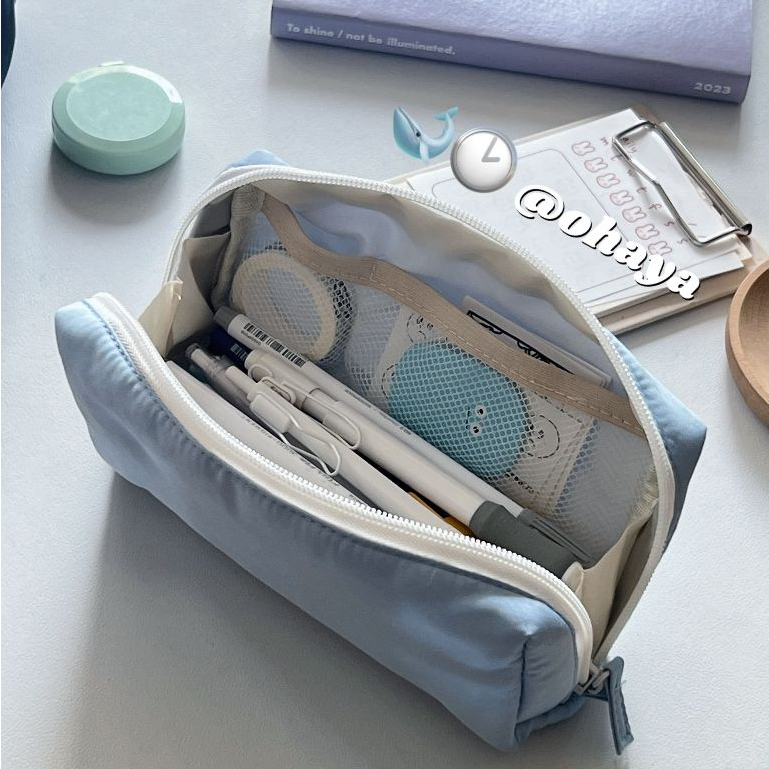 โอยา | Ins Milk Blue Pencil Case Multi-Layer Large-ความจุกระเป๋าเครื่องเขียนนักเรียนกระเป๋าเก็บเครื่องเขียน