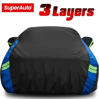 SuperAuto 3 Layers Car Cover Waterproof For Hatchback Sedan SUV MPV PickUP