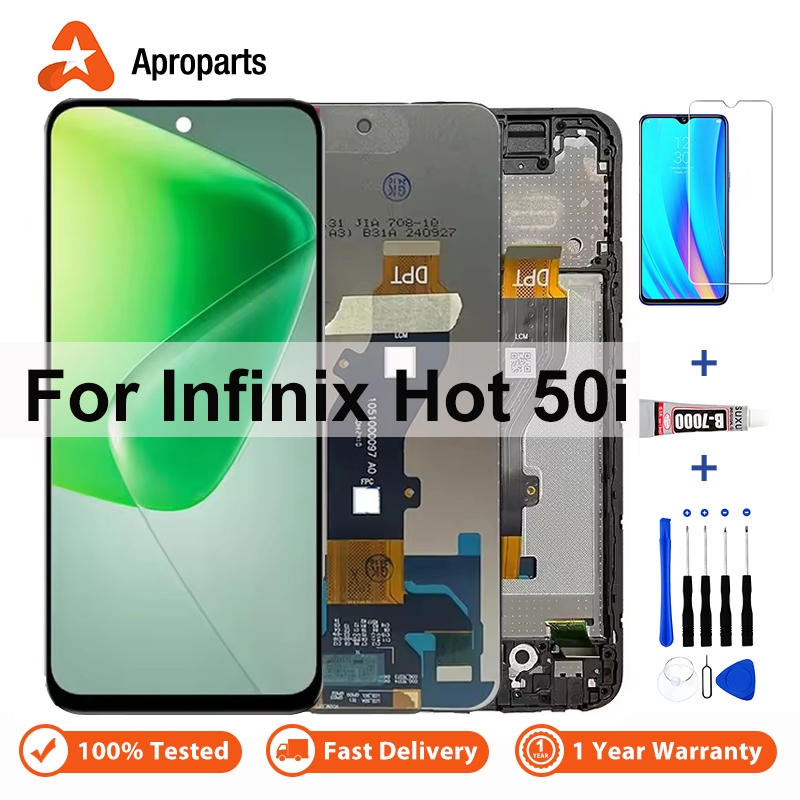 ทดสอบ 100% LCD สําหรับ Infinix Hot 50i X6531 X6531B จอแสดงผล เครื่องดิจิตอลจอสัมผัส แผงกรอบ
