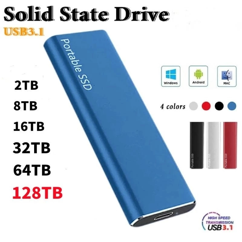 ต้นฉบับแบบพกพาฮาร์ดไดรฟ์ภายนอก 2TB 8TB 16GB 32TB 64TB 128TB Mobile Solid State Drive USB 3.1 ฮาร์ดดิสก์ภายนอก ssd สําหรับโน้ตบุ๊ค