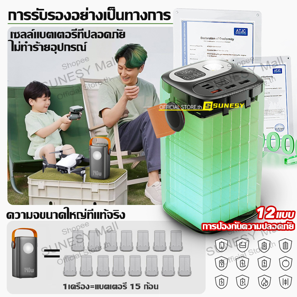 140Wชาร์จเร็วจริงๆ⚡SUNESY powerbank ของแท้ 100000mAh พาวเวอร์แบงค์ พกพา ของแท้ 100% แบตสำรอง - รูปที่ 4