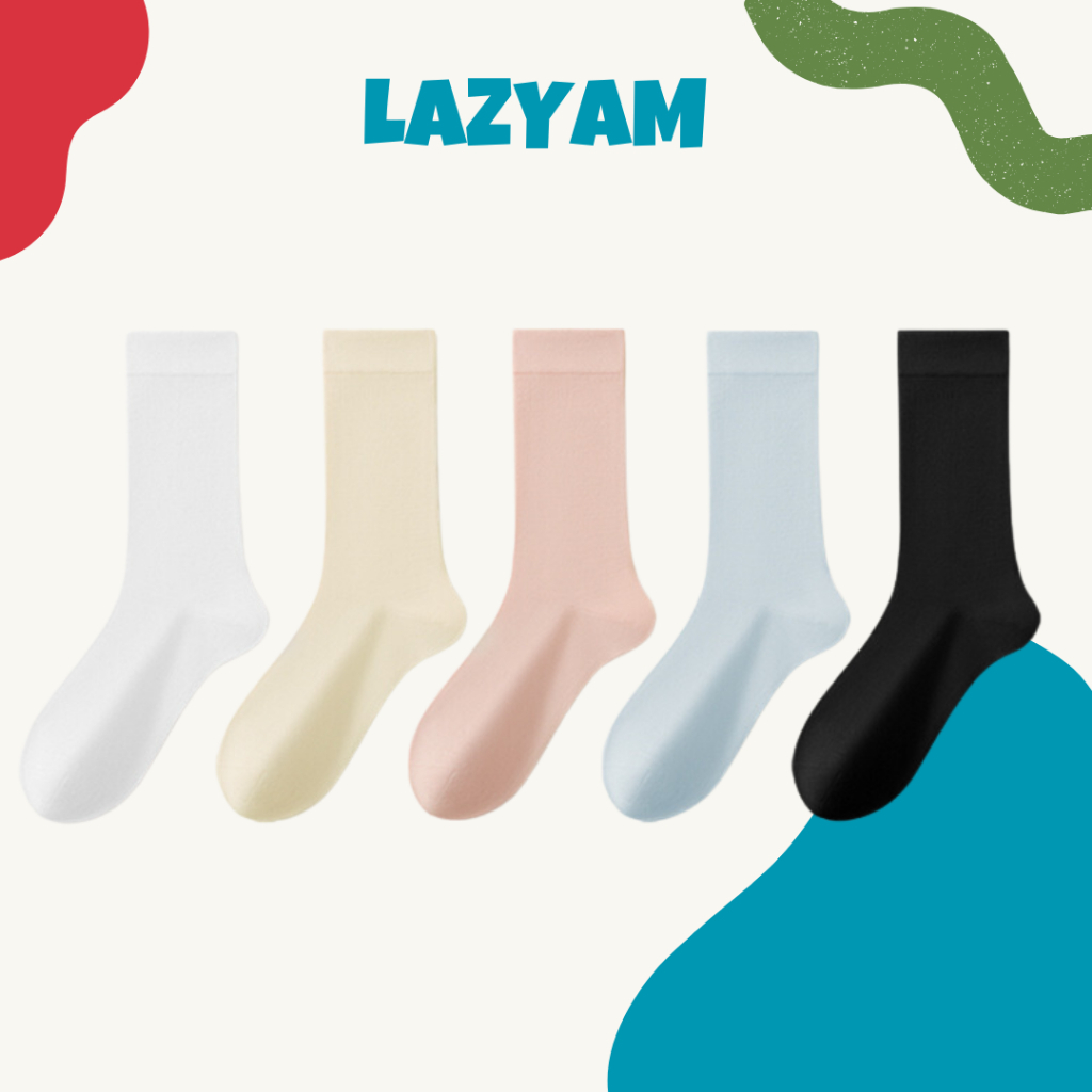 LAZYAM ถุงเท้าผู้หญิงผ้าโมดอล กลางหลอด ระบายอากาศดี นุ่มพิเศษบาง สไตล์แคชวล
