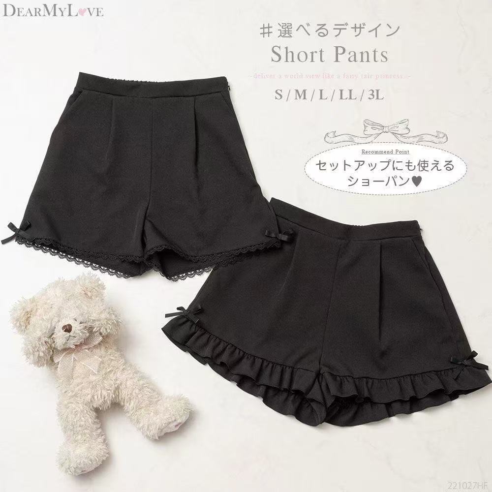 กางเกงขาสั้นญี่ปุ่น เลกกิ้ง ลูกไม้น่ารัก สีดํา สไตล์ Landmine Jirai Kei
