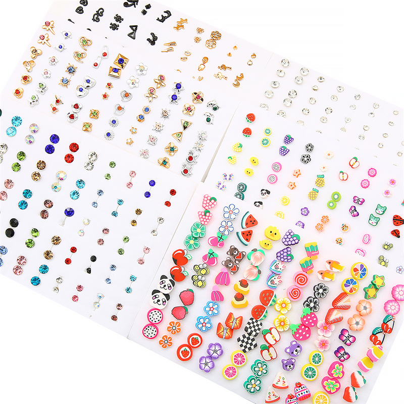 50 คู่ฤดูร้อนผลไม้สไตล์ต่างหูสี Rhinestone หู Studs ชุดต่างหูผู้หญิงขายส่ง