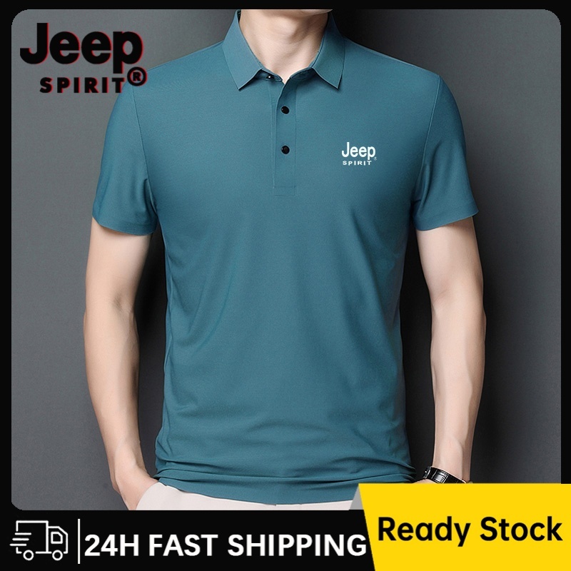เสื้อโปโลธุรกิจแขนสั้น Jeep Spirit สําหรับผู้ชายสีดํา