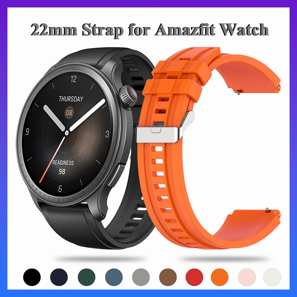 สายรัดซิลิโคนสําหรับ Amazfit Balance 2/1, Bip 6/5/5 Unity/Cheetah/Cheetah Pro 47 มม./GTR 4/GTR 3/GTR 3 Pro/GTR 2e/GTR/GTR/GTR 2e/GTR/GTR 2e/GTR/Sstras/Sttosrtos 2Tr 4/ 4/S 2G 5mm/Tr