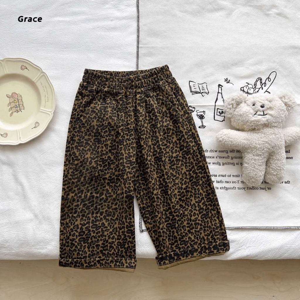 [Grace] (ในสต็อก) กางเกงเด็กผู้หญิง 2025 ใหม่สไตล์เด็กสบาย ๆ กางเกงพิมพ์เสือดาว..GR372# - รูปที่ 5