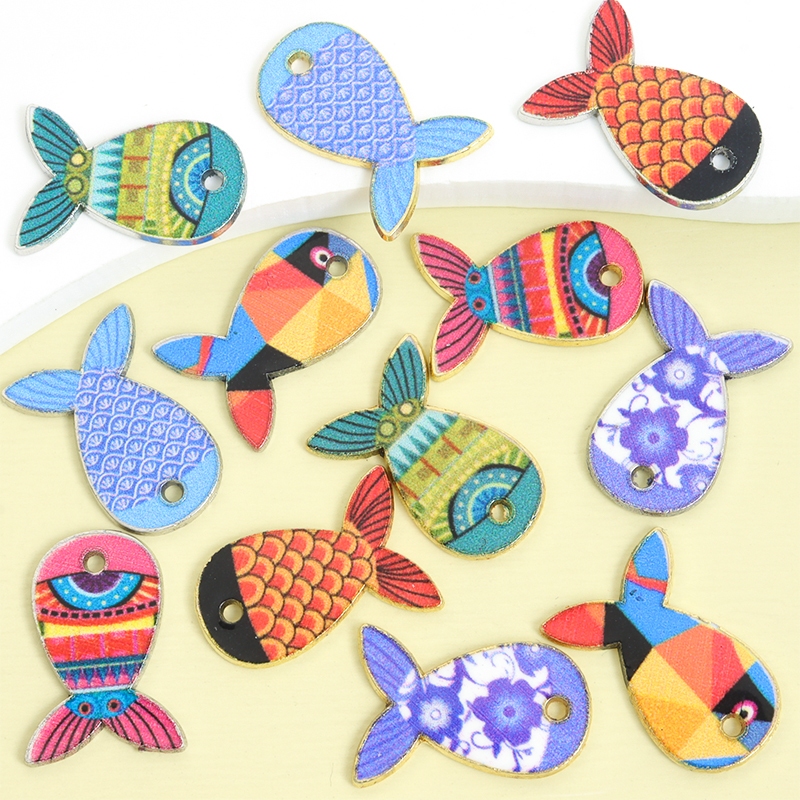 10 ชิ้นวิสคอล Boho สไตล์ที่มีสีสันพิมพ์น่ารักปลาเคลือบ Charms สําหรับ DIY ฤดูร้อนขี้เล่นที่ไม่ซ้ํากันสร้อยคอ, สร้อยข้อมือ, ต่างหู, พวงกุญแจและงานฝีมือสร้างสรรค์แขวนตกแต่ง