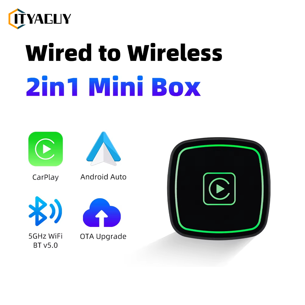 2 in1 ไร้สาย CarPlay กล่องไร้สาย Android กล่องอัตโนมัติสําหรับวิทยุติดรถยนต์แบบมีสาย CarPlay Mini Bo