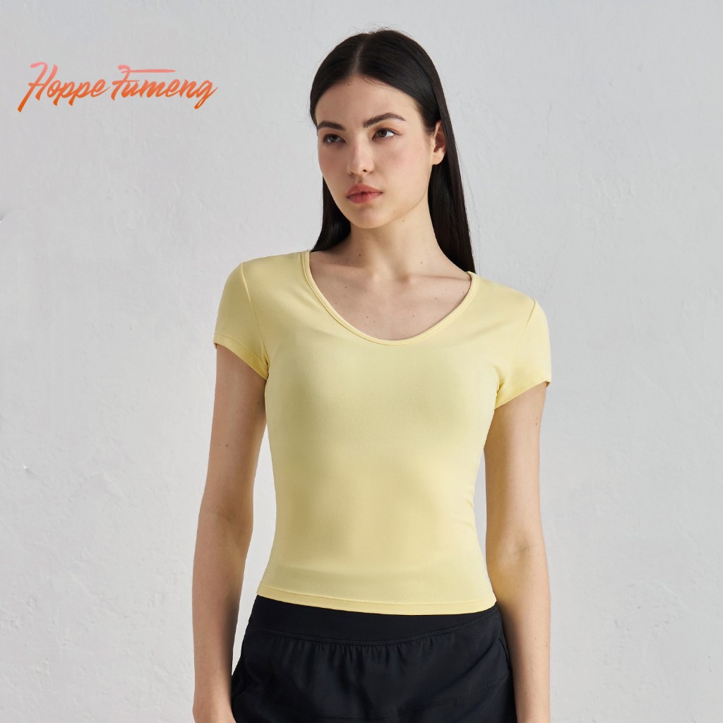 Hope Fumeng เสื้อยืดกีฬาแขนสั้นผู้หญิงฟิตเนสไม่มีแผ่น