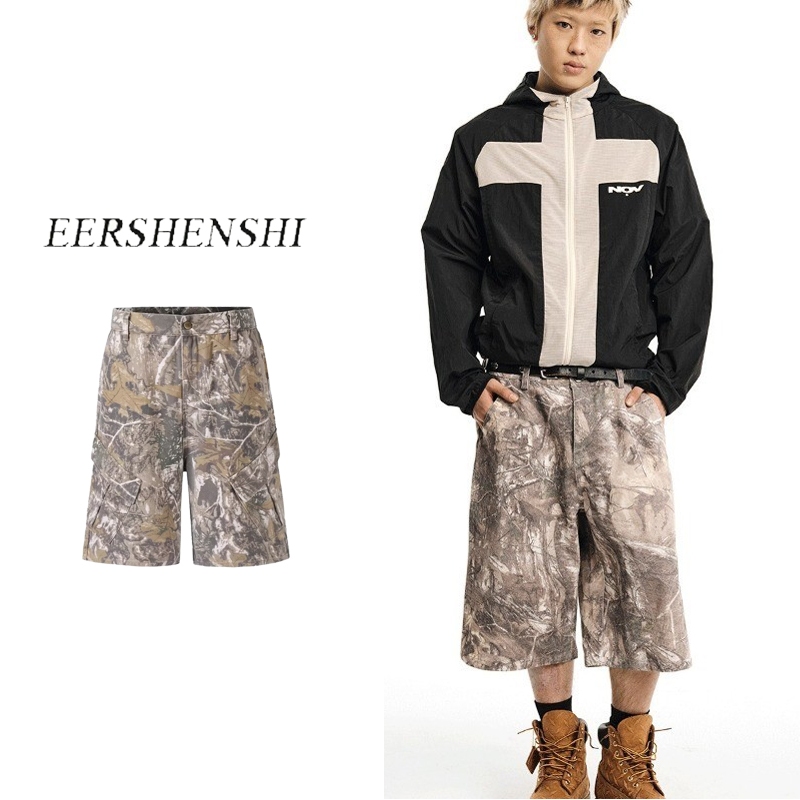 Eershenshi กางเกงยีนส์ขาสั้น American Retro ยอดนิยมใหม่กางเกงตรงสไตล์คู่รัก