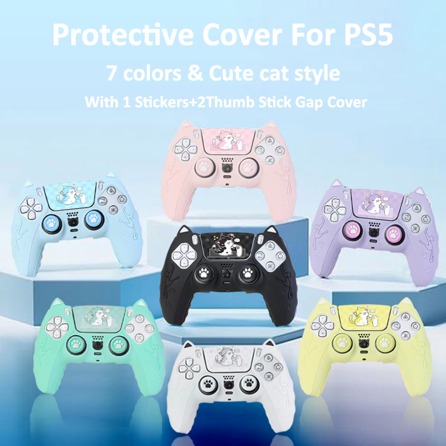 สําหรับ PS5 7 สี Cat Paw ซิลิโคนนุ่มสติกเกอร์ผิวสําหรับ Nintendo Switch Pro Sony Dualsense 5 PS5 Controller กรณี Thumb Stick Grip หมวก