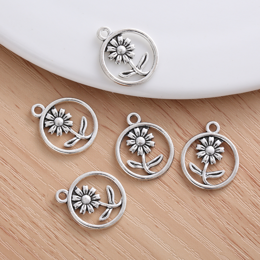 15ชิ้นโลหะดอกไม้เสน่ห์จี้สําหรับผู้หญิง ทําเอง เครื่องประดับทํางานฝีมือและงานฝีมืออุปกรณ์เสริม