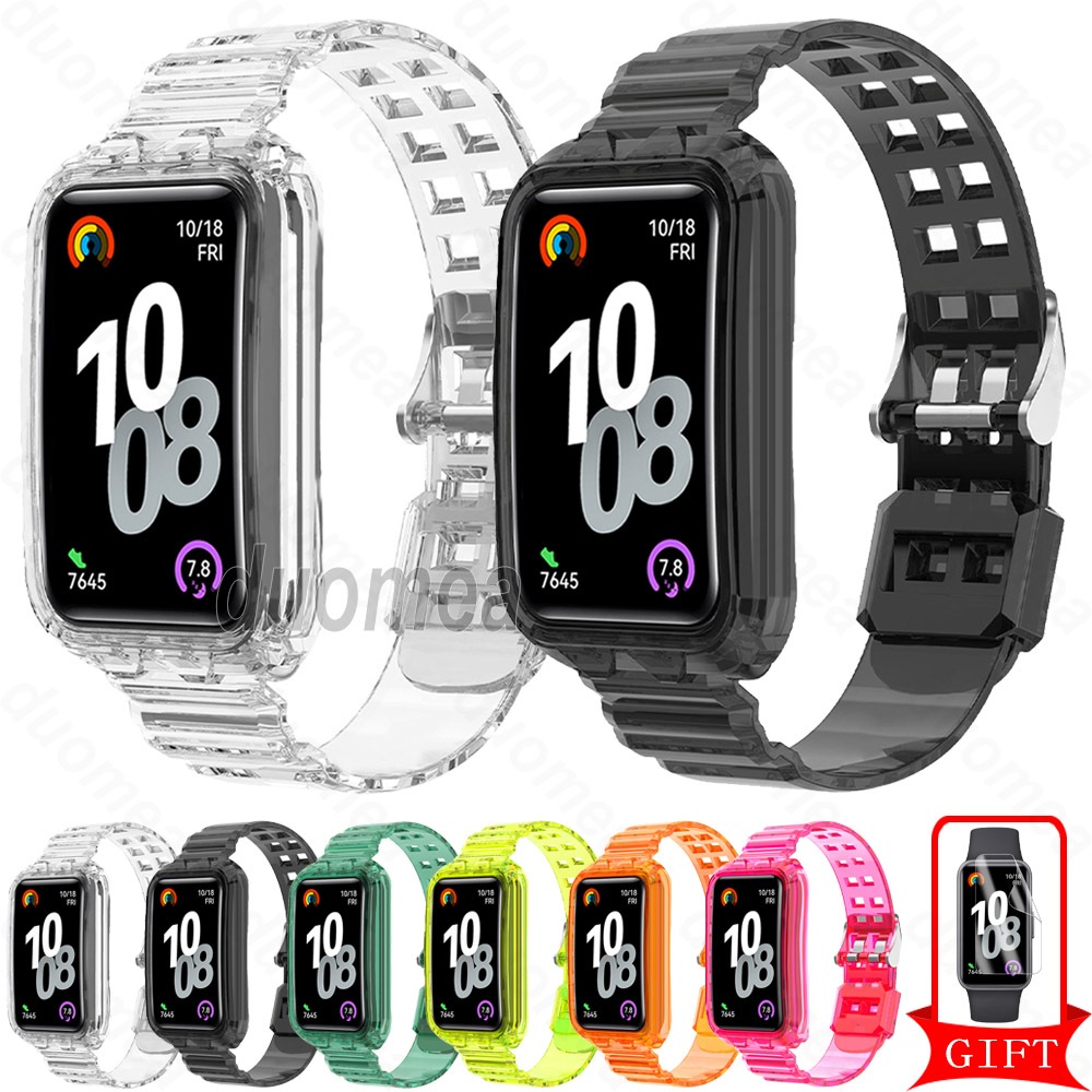 สายรัดโปร่งใสพร้อมกรอบเคสอุปกรณ์เสริมสร้อยข้อมือ ทีพียู สําหรับ Huawei Band 10 9 8 7 6