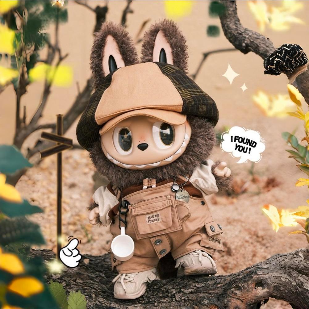 Zimomo Leader 58 ซม.อินเทรนด์เล่นรูปตุ๊กตาไวนิล Labubu สีกากีชุดเสื้อผ้าเด็กทําด้วยมือต้นฉบับ