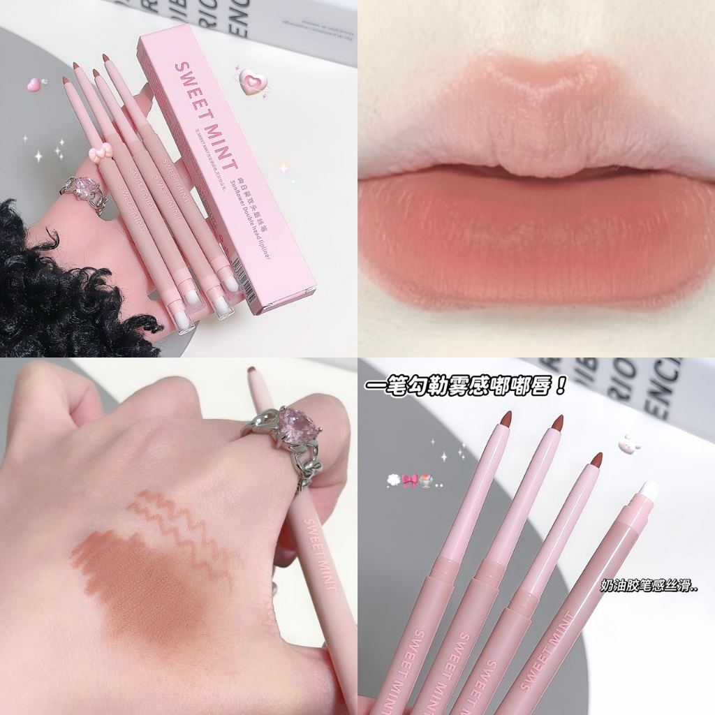 Sweet MINT Double-ended lip Liner Matte Smooth Natural Outline the lip กันน้ํา Non Stick Cup ลิปสติกปากกา