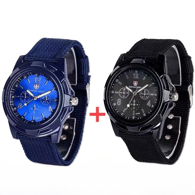 ซื้อ 1 ฟรี 1 คลาสสิกผู้ชายคู่สายสีน้ําตาลนาฬิกากันน้ํามัลติฟังก์ชั่นกีฬานาฬิกาควอตซ์