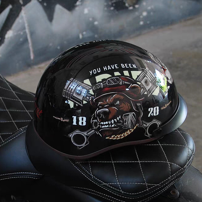 ที่ไม่ซ้ํากันย้อนยุคครึ่งหมวกกันน็อคหมวกกันน็อครถจักรยานยนต์รถจักรยานยนต์ผู้ชายผู้หญิงหมวกกันน็อค - รูปที่ 2