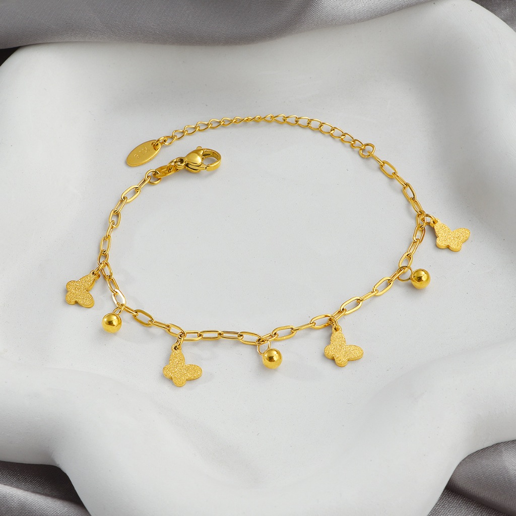 พู่ผีเสื้อสร้อยข้อมือเหล็กไทเทเนียม 18K Gold-Plated Non-Fade ขนาดเล็กสดผีเสื้อ Fairy สร้อยข้อมือเครื่องประดับ