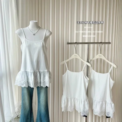 【BANKO】เสื้อยกทรงลูกไม้ชายสีขาวสไตล์บัลเล่ต์ฤดูร้อนของผู้หญิง