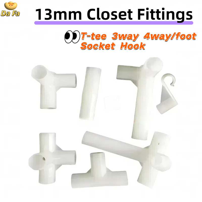 อินเนอร์13มม ตรง90° 3 Way 4 Way Hook Foot Cap Connector Garden T Joint Simple ไม้แขวนเสื้อชั้นวางรองเท้าผ้าตู้ DIY เต็นท์สัตว์เลี้ยง Fitting