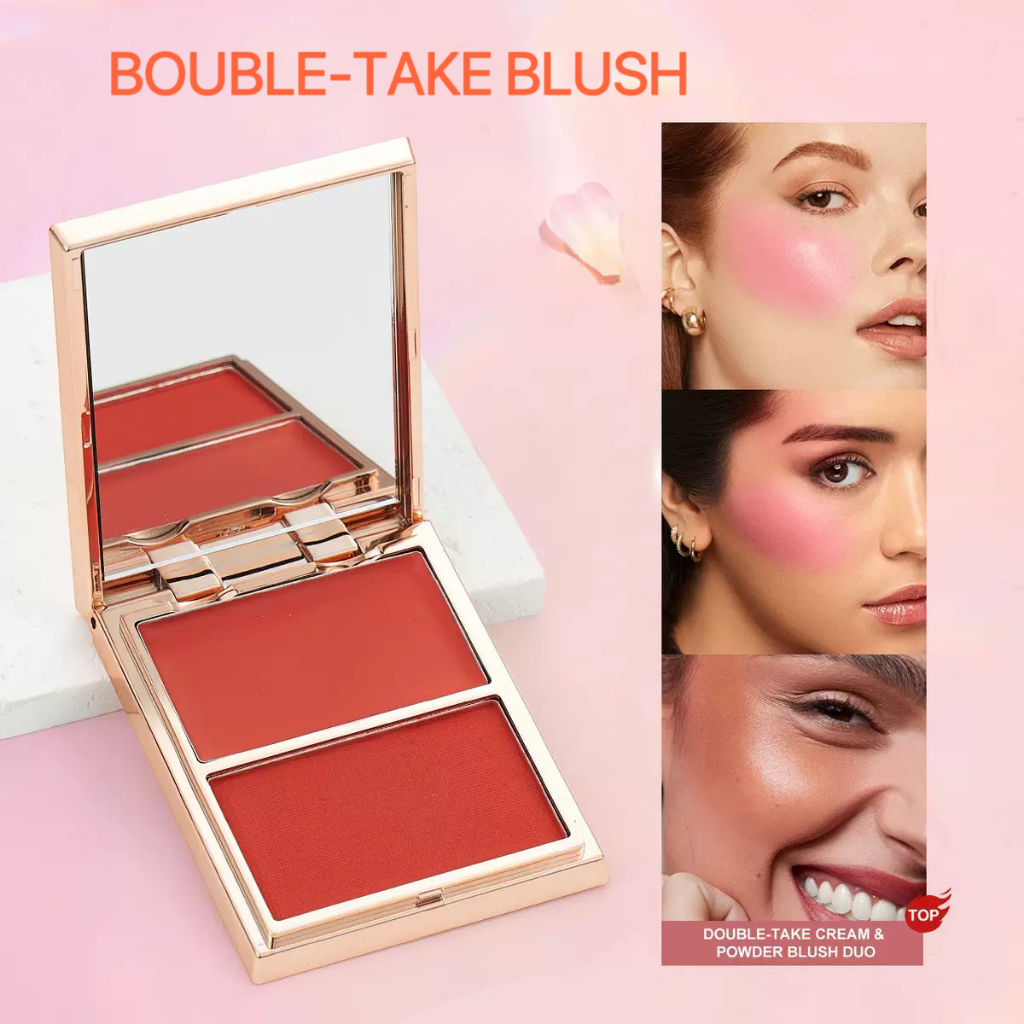 Phofay Natural Matte Two-color Cosmetic Powder Blusher แต่งหน้าติดทนนานพร้อมกระจก Blush Palette