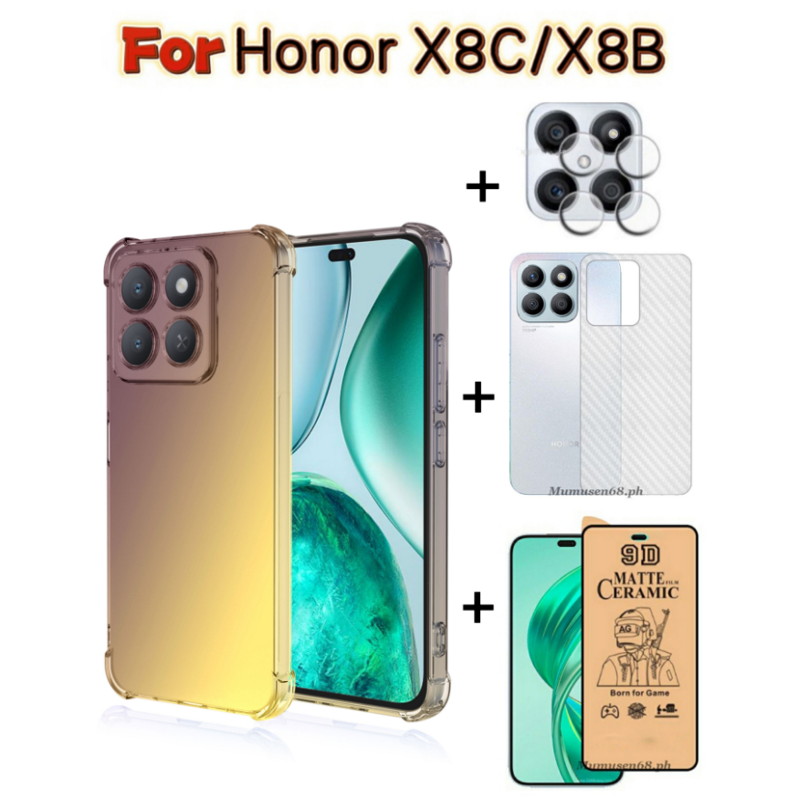 4IN1 Honor X8C เคสโทรศัพท์สีไล่ระดับสีสําหรับ Honor X8B X7B CeramicFilmScreen Protector + ฟิล์มเลนส์