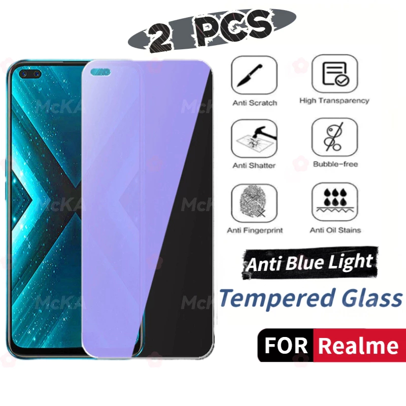 2 ชิ้น HD ฟิล์มกระจกนิรภัย Anti-Blue Light สําหรับ Realme 13 13 + 12x 11x 10 10T 9i 9 8 4G 5G 8i 7I 