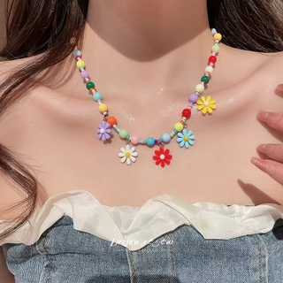 เดรช ดอกไม้ที่มีสีสันสร้อยคอต่างหูชุด ซอก ออกแบบ กระดูกไหปลาร้า โซ่ สไตล์วันหยุด หวาน อ่อนโยน สร้อยคอ ผู้หญิง