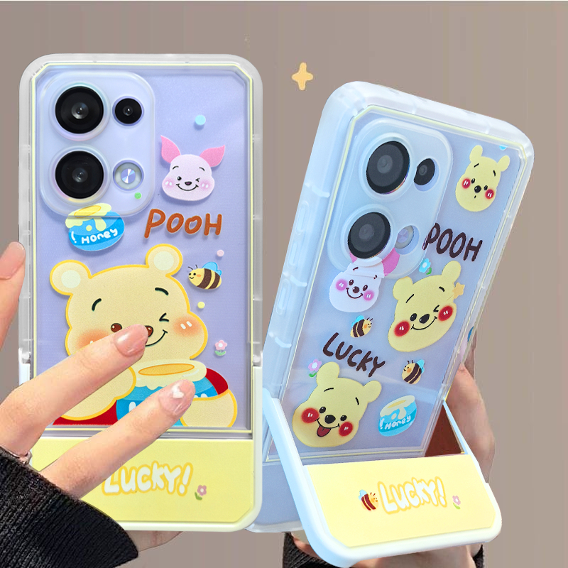 เคส OPPO Reno 13 11 8T 8 Z 8Z 7Z Pro 5G เคส OPPO A79 A78 A98 5G A57 A77S A76 A96 กันกระแทก เคสการ์ตูนหมีพูห์น่ารัก ป้องกันกล้อง เคสโทรศัพท์ใส พร้อมขาตั้งโทรศัพท์