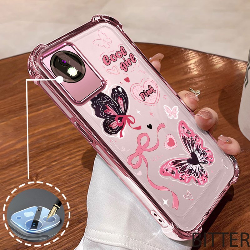 เคสสําหรับ vivo Y02 Y02A Y02T นําเข้าวัสดุลายผีเสื้อเคสโทรศัพท์มือถือกันกระแทก