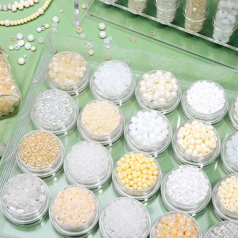 ชุดงาช้าง ลูกปัดเมล็ดแก้วคุณภาพสูง ลูกปัดกระจัดกระจาย DIY สร้อยข้อมือลูกปัดแฮนด์เมด สร้อยคอ อุปกรณ์เครื่องประดับ