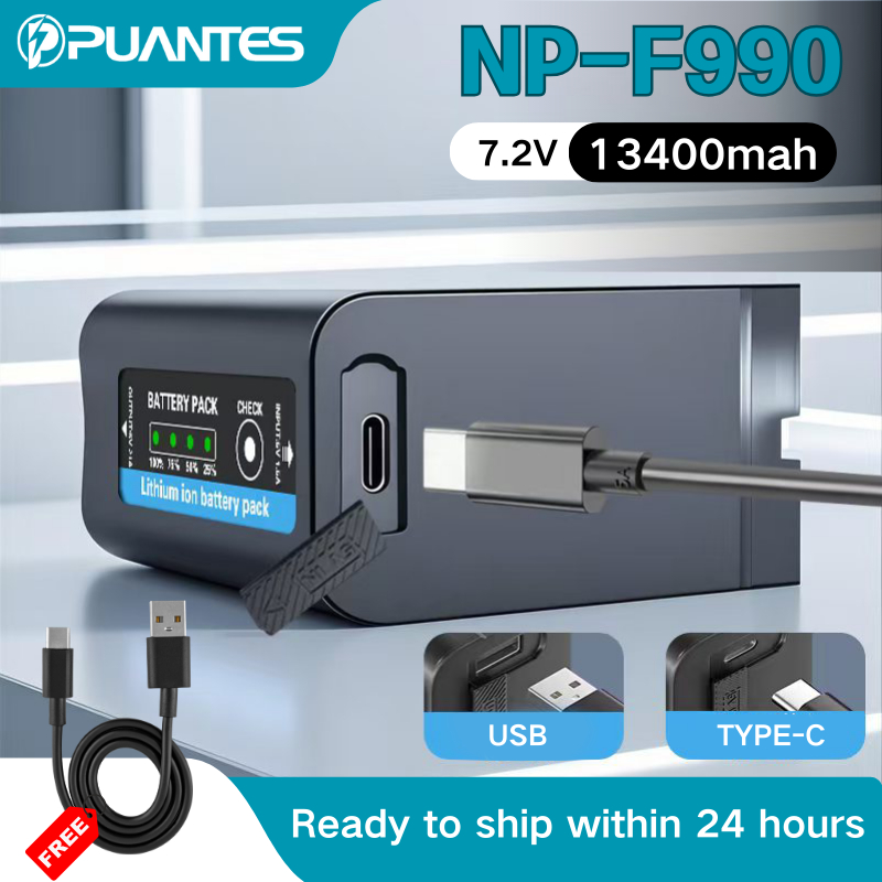 Puantes เหมาะสําหรับแบตเตอรี่กล้อง Sony NP-F990 F970 เติมแสงจอภาพการส่งภาพ F980 กล้องบันทึกแบตเตอรี่