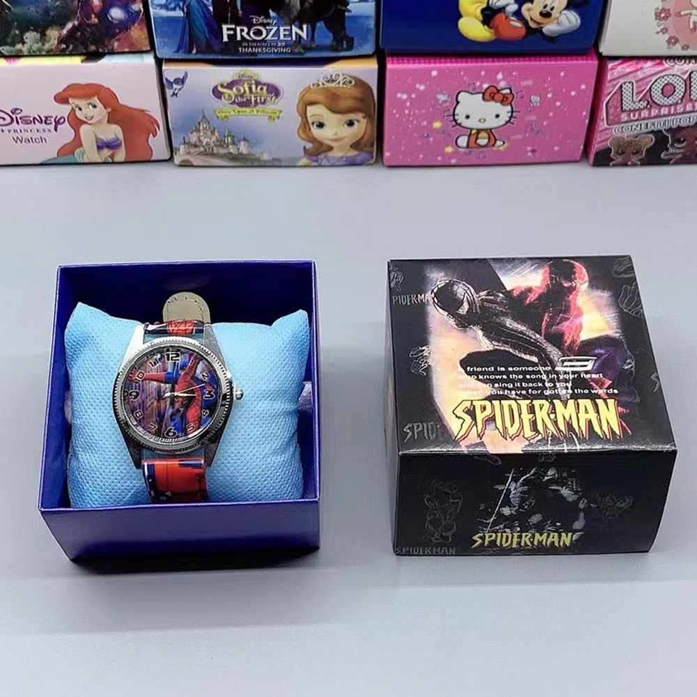Marvel Spiderman นาฬิกาอิเล็กทรอนิกส์ลายการ์ตูน ยูนิคอร์น และเจ้าหญิงน้ำแข็ง พร้อมกล่องของขวัญ เหมาะสำหรับนักเรียน