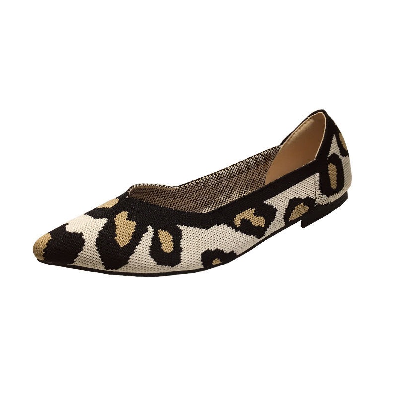 รองเท้าพิมพ์ลายเสือดาวผู้หญิงแฟชั่น All-Match Flat Pointed Toe Soft Sole