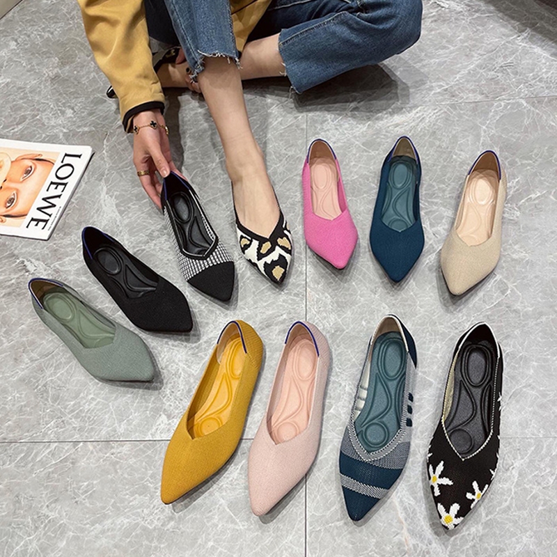 รองเท้าพิมพ์ลายเสือดาวผู้หญิงแฟชั่น All-Match Flat Pointed Toe Soft Sole