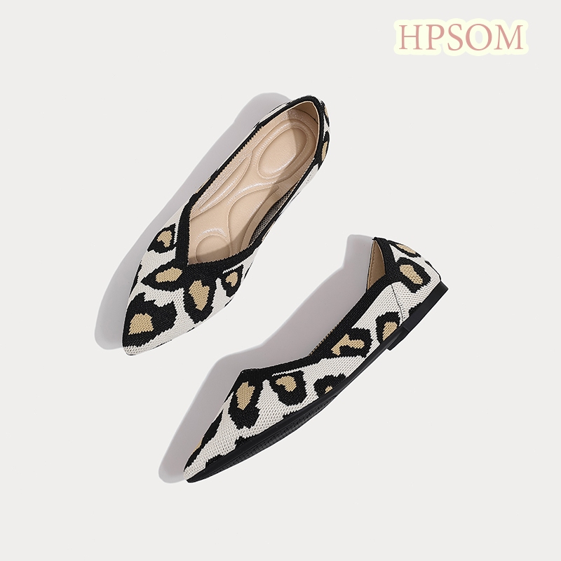 รองเท้าพิมพ์ลายเสือดาวผู้หญิงแฟชั่น All-Match Flat Pointed Toe Soft Sole