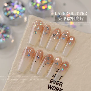Rou Bao เล็บเลเซอร์ Glitter เลื่อมหัวใจผีเสื้อ Starburst Girly เล็บ Art DIY Charms ตกแต่ง
